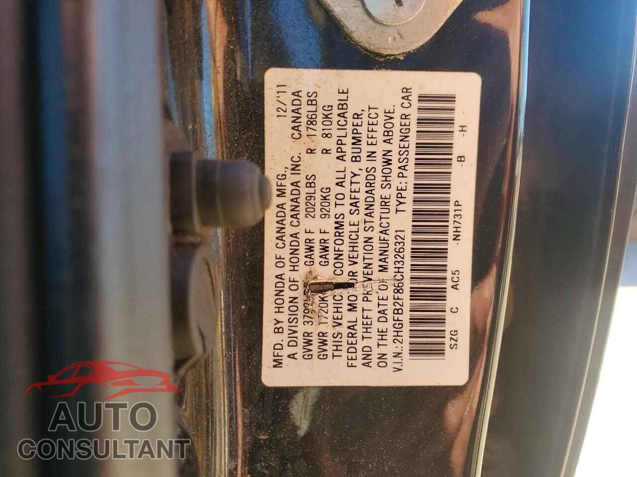 HONDA CIVIC 2012 - 2HGFB2F86CH326321