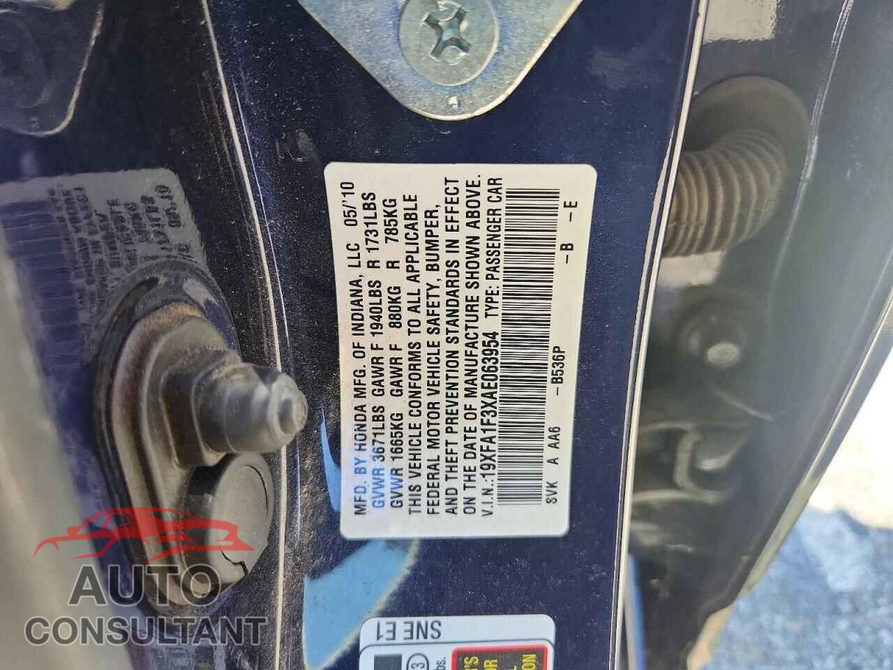 HONDA CIVIC 2010 - 19XFA1F3XAE063954