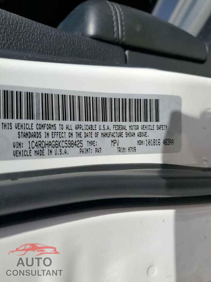 DODGE DURANGO 2019 - 1C4RDHAG6KC598425