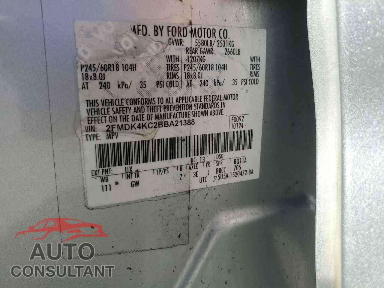 FORD EDGE 2011 - 2FMDK4KC2BBA21388
