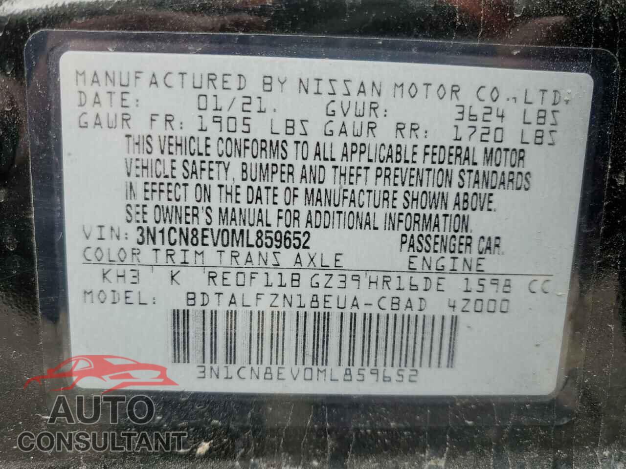 NISSAN VERSA 2021 - 3N1CN8EV0ML859652