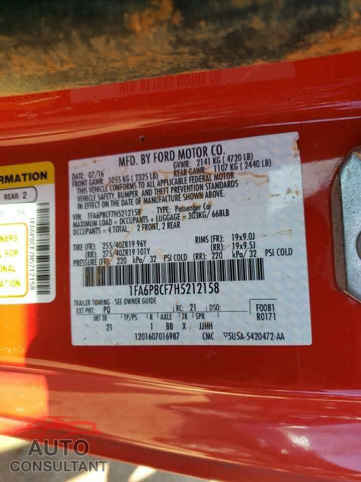 FORD MUSTANG 2017 - 1FA6P8CF7H5212158
