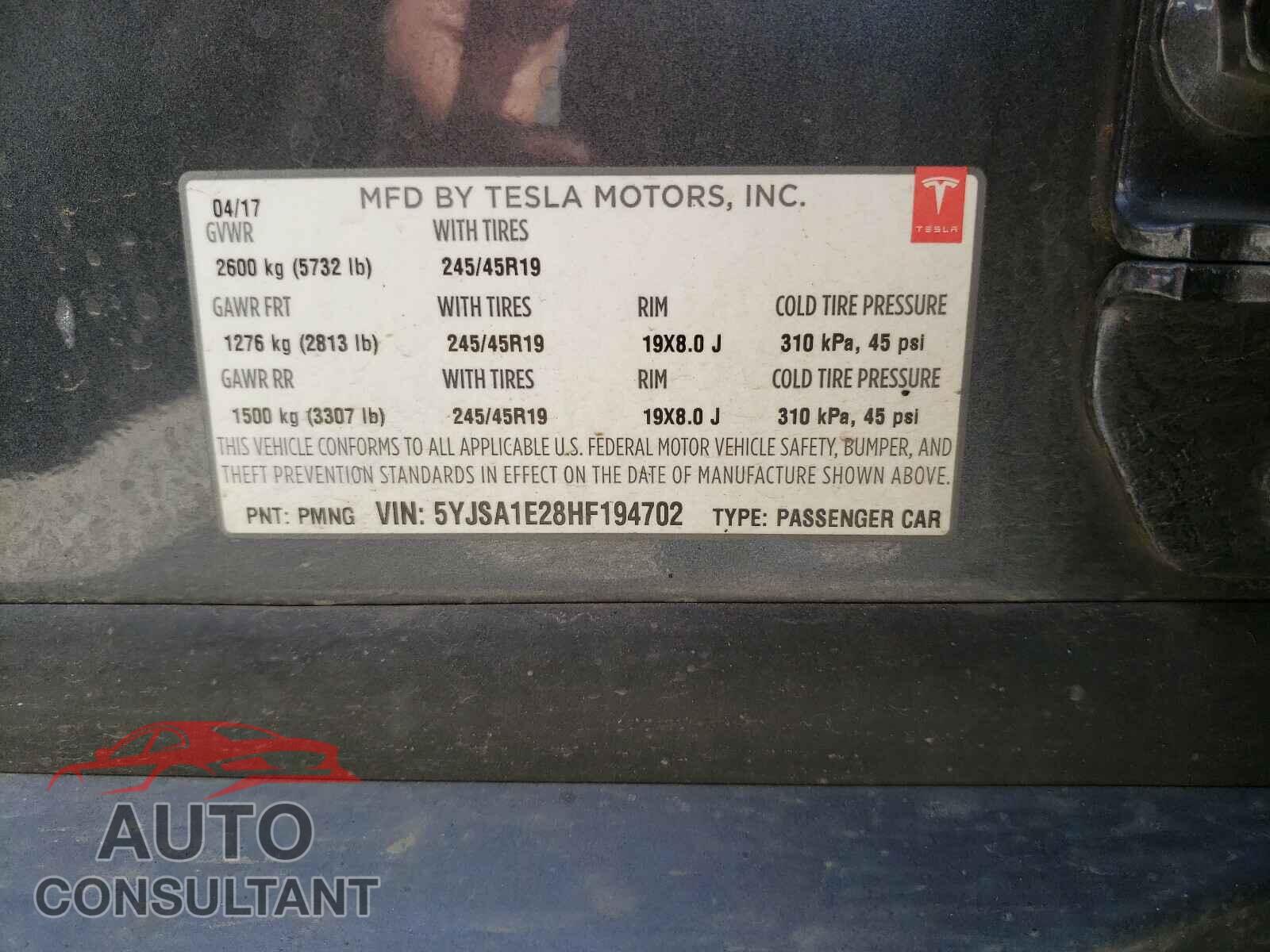 TESLA MODEL S 2017 - 5YJSA1E28HF194702