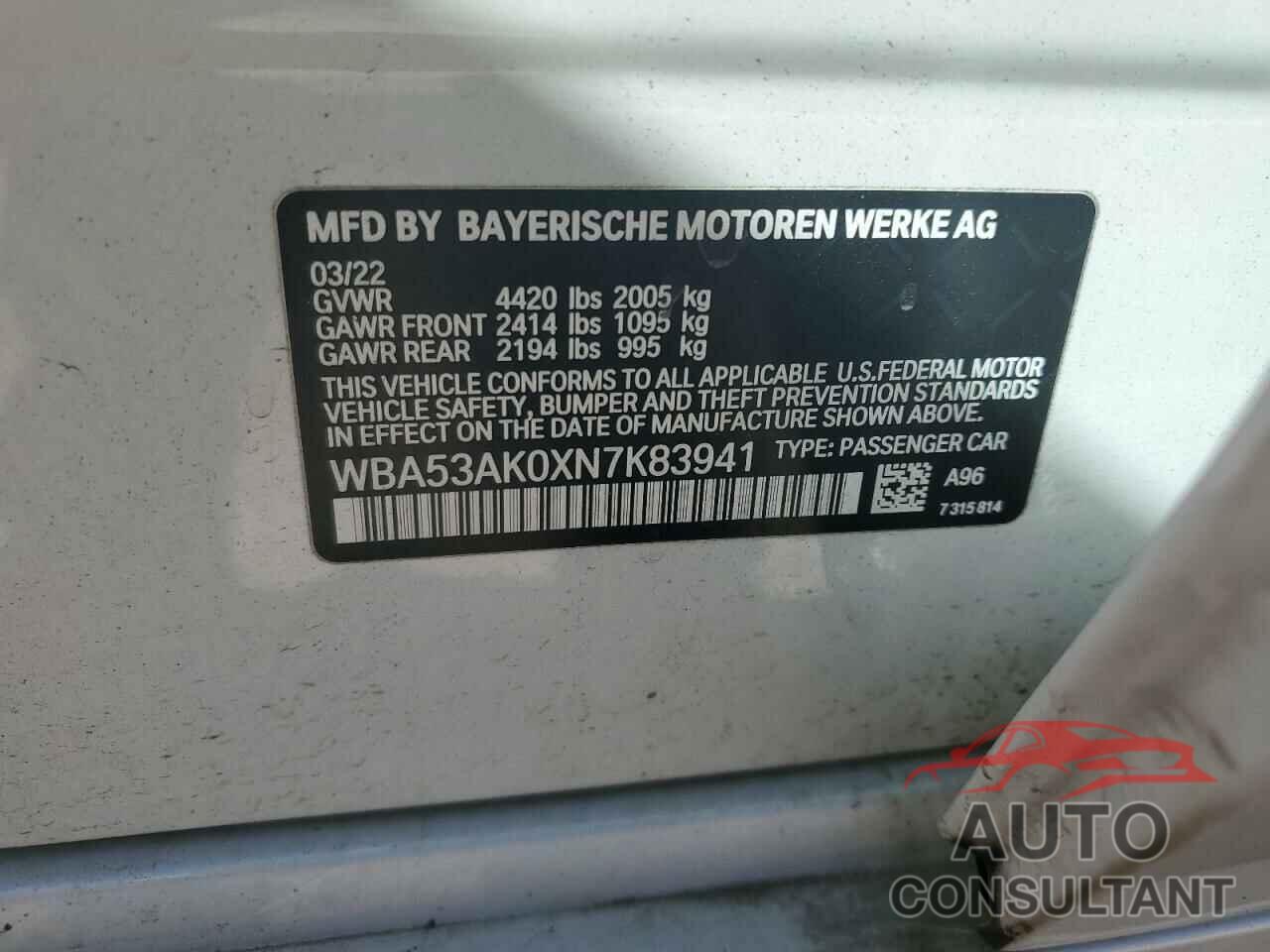 BMW 2 SERIES 2022 - WBA53AK0XN7K83941