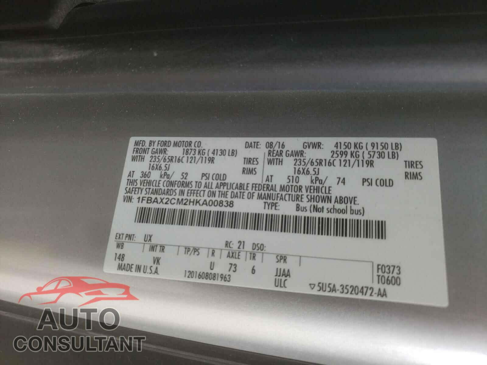 FORD TRANSIT CO 2017 - 1FBAX2CM2HKA00838