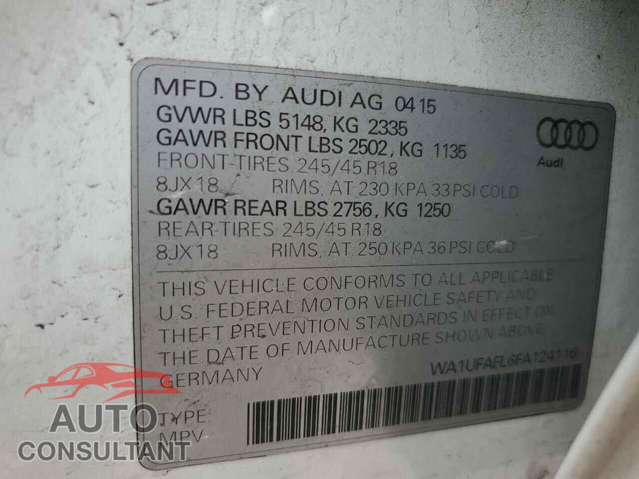 AUDI A4 2015 - WA1UFAFL6FA124116