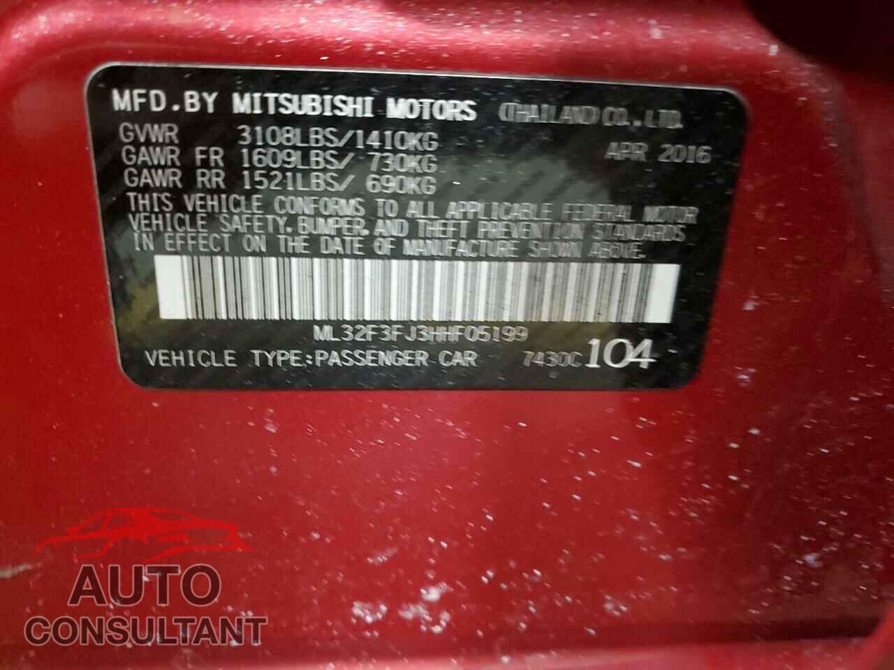 MITSUBISHI MIRAGE 2017 - ML32F3FJ3HHF05199