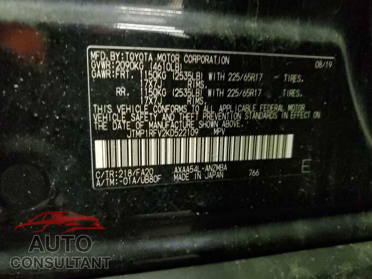 TOYOTA RAV4 2019 - JTMP1RFV2KD522109