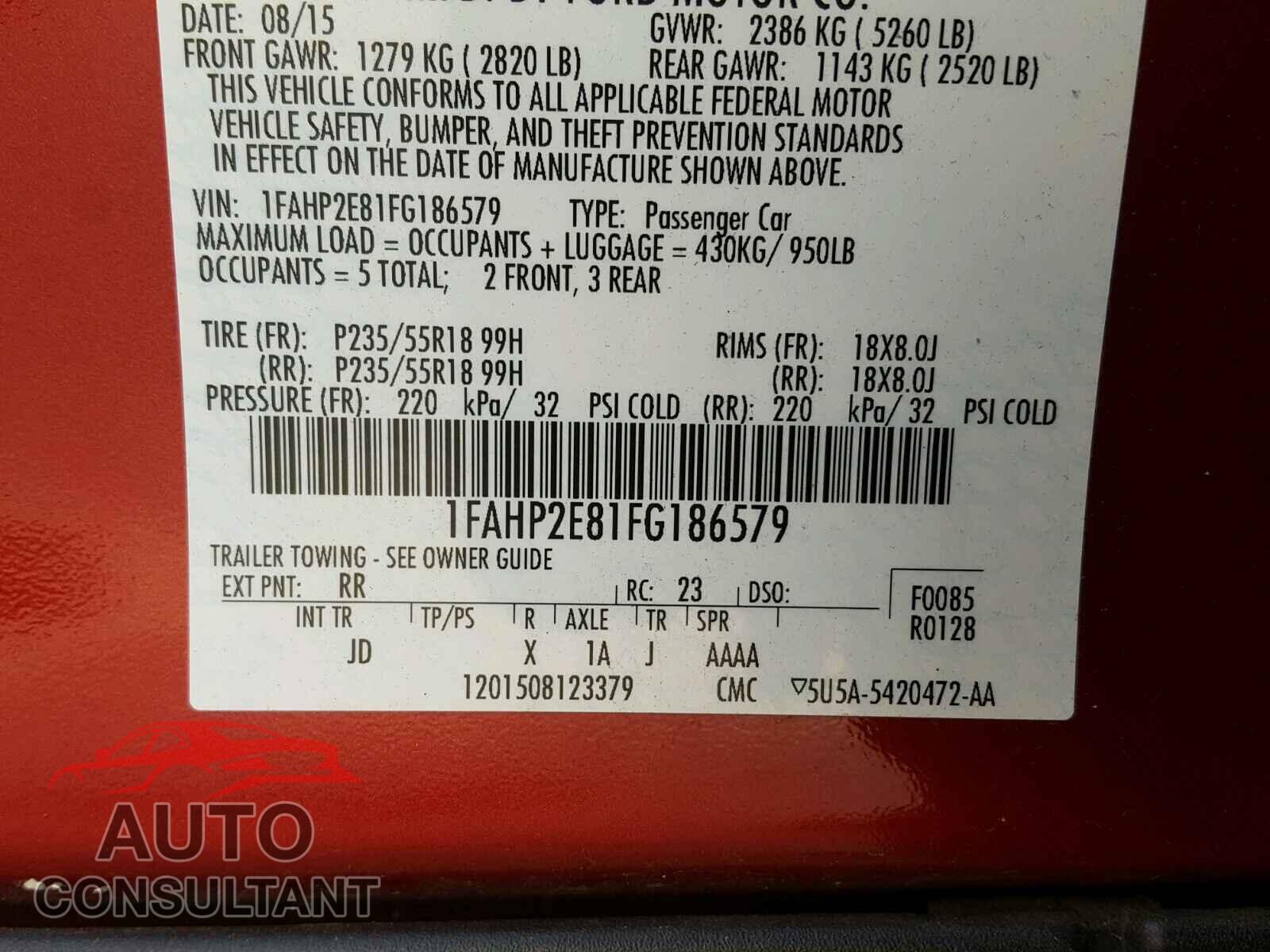 FORD TAURUS 2015 - 1FAHP2E81FG186579