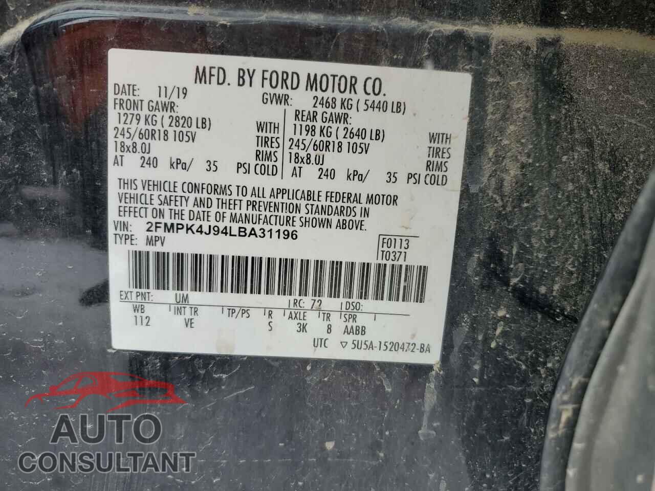FORD EDGE 2020 - 2FMPK4J94LBA31196