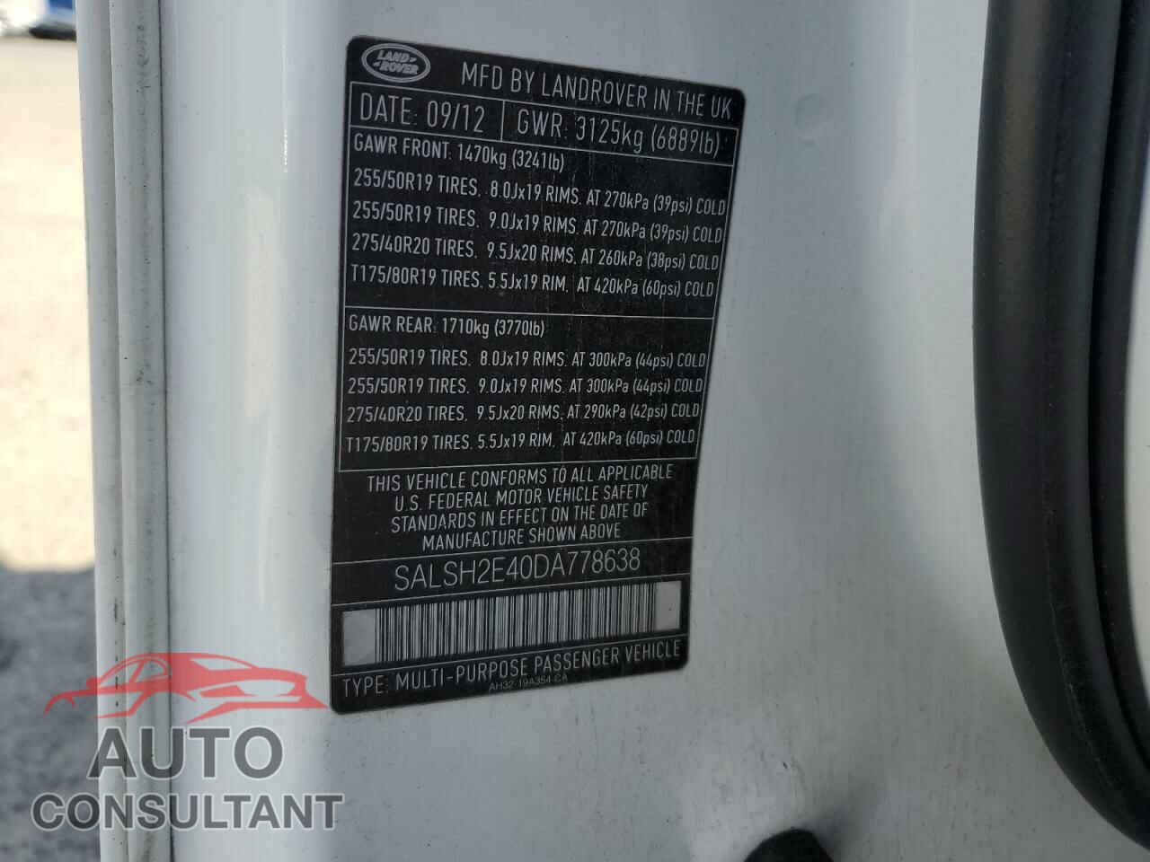 LAND ROVER RANGEROVER 2013 - SALSH2E40DA778638