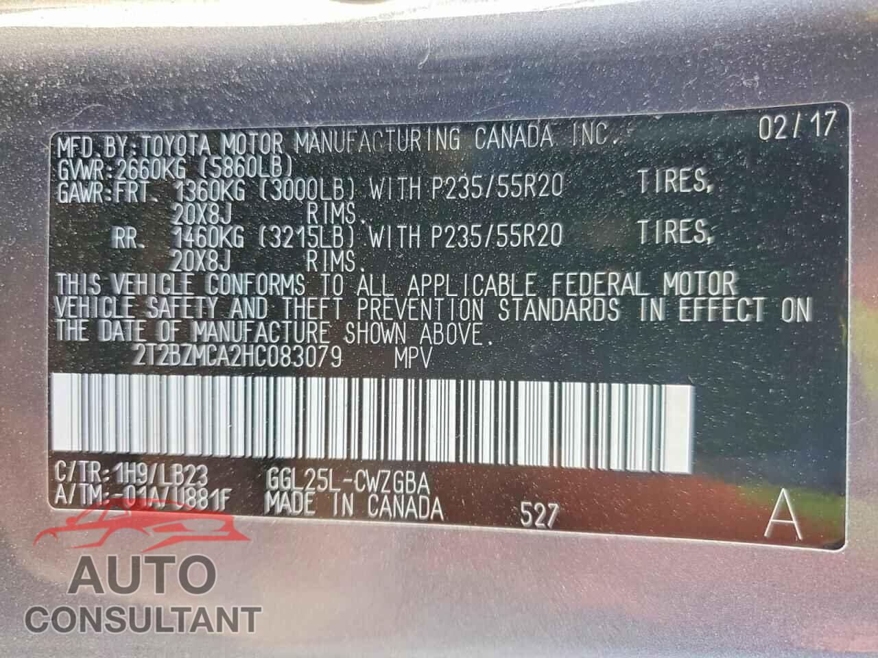 LEXUS RX350 2017 - 2T2BZMCA2HC083079