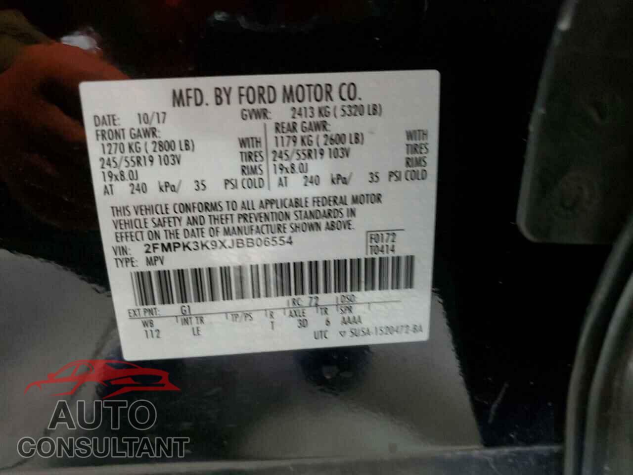 FORD EDGE 2018 - 2FMPK3K9XJBB06554