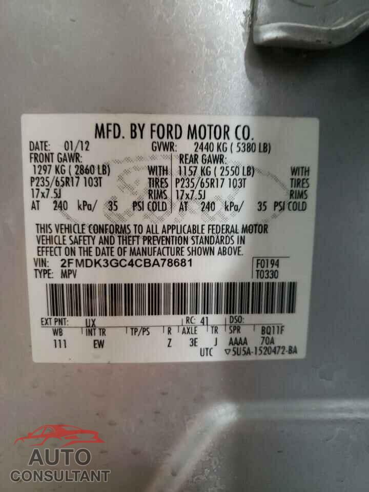 FORD EDGE 2012 - 2FMDK3GC4CBA78681