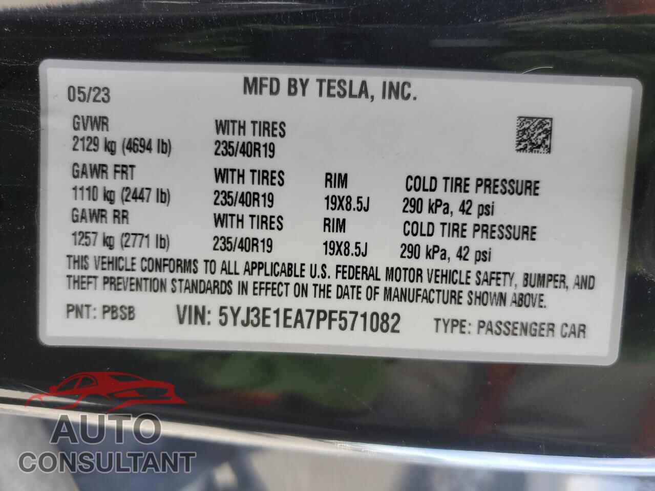 TESLA MODEL 3 2023 - 5YJ3E1EA7PF571082