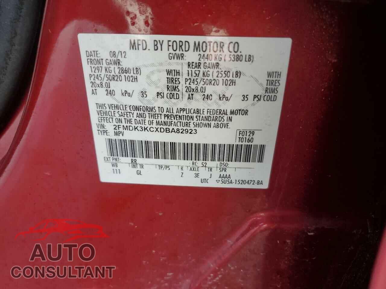 FORD EDGE 2013 - 2FMDK3KCXDBA82923