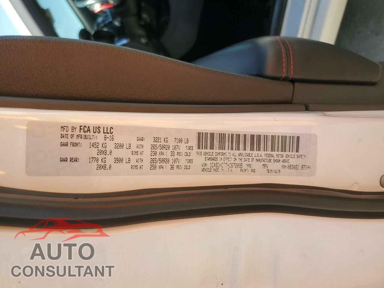 DODGE DURANGO 2017 - 1C4SDHCT7HC672035