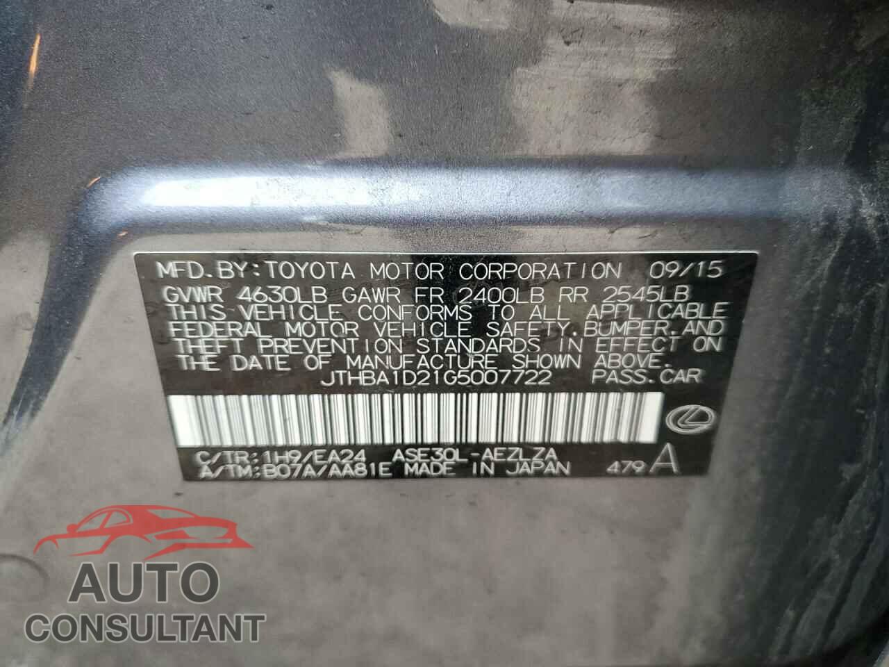 LEXUS IS 2016 - JTHBA1D21G5007722