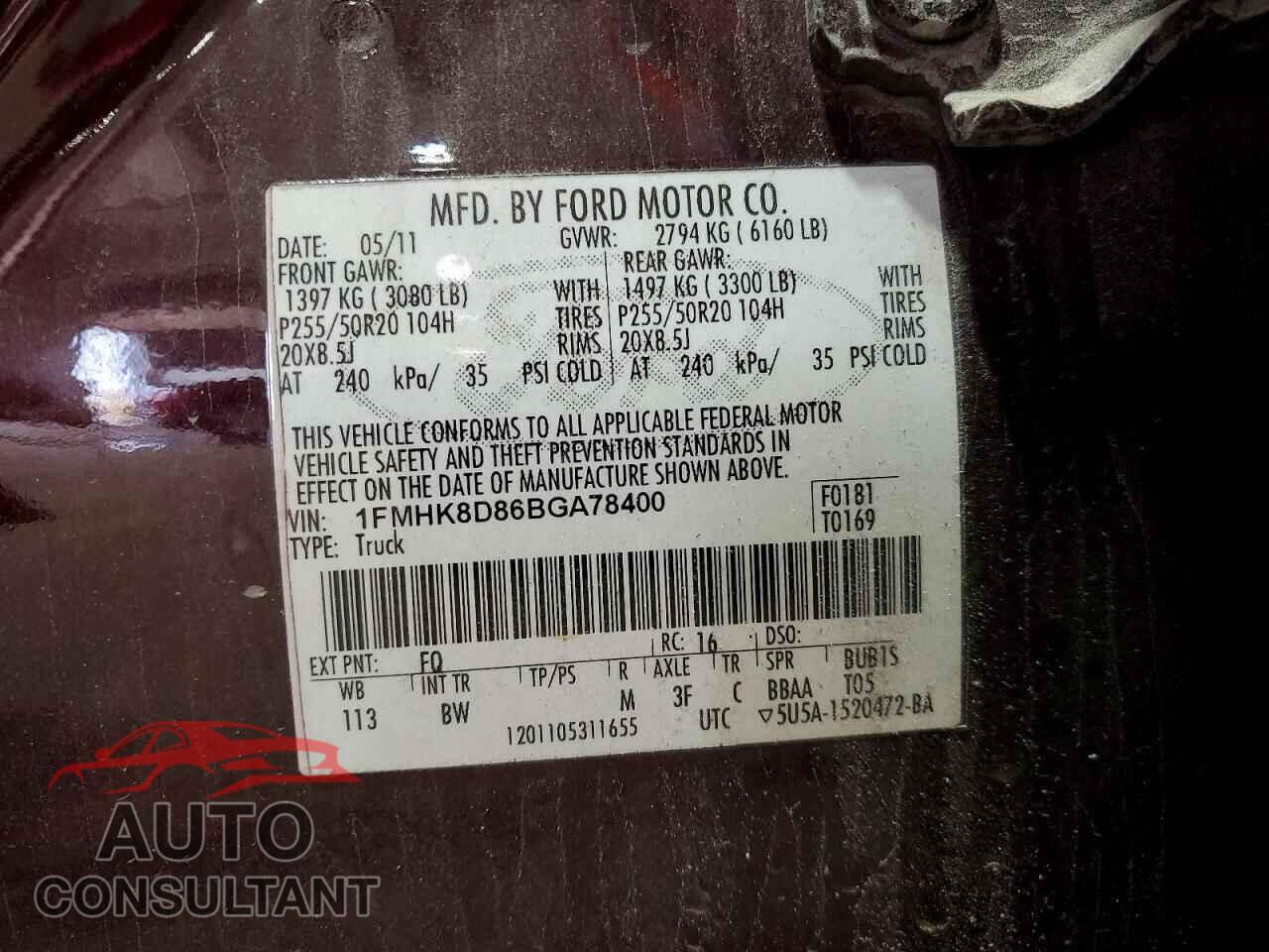 FORD EXPLORER 2011 - 1FMHK8D86BGA78400