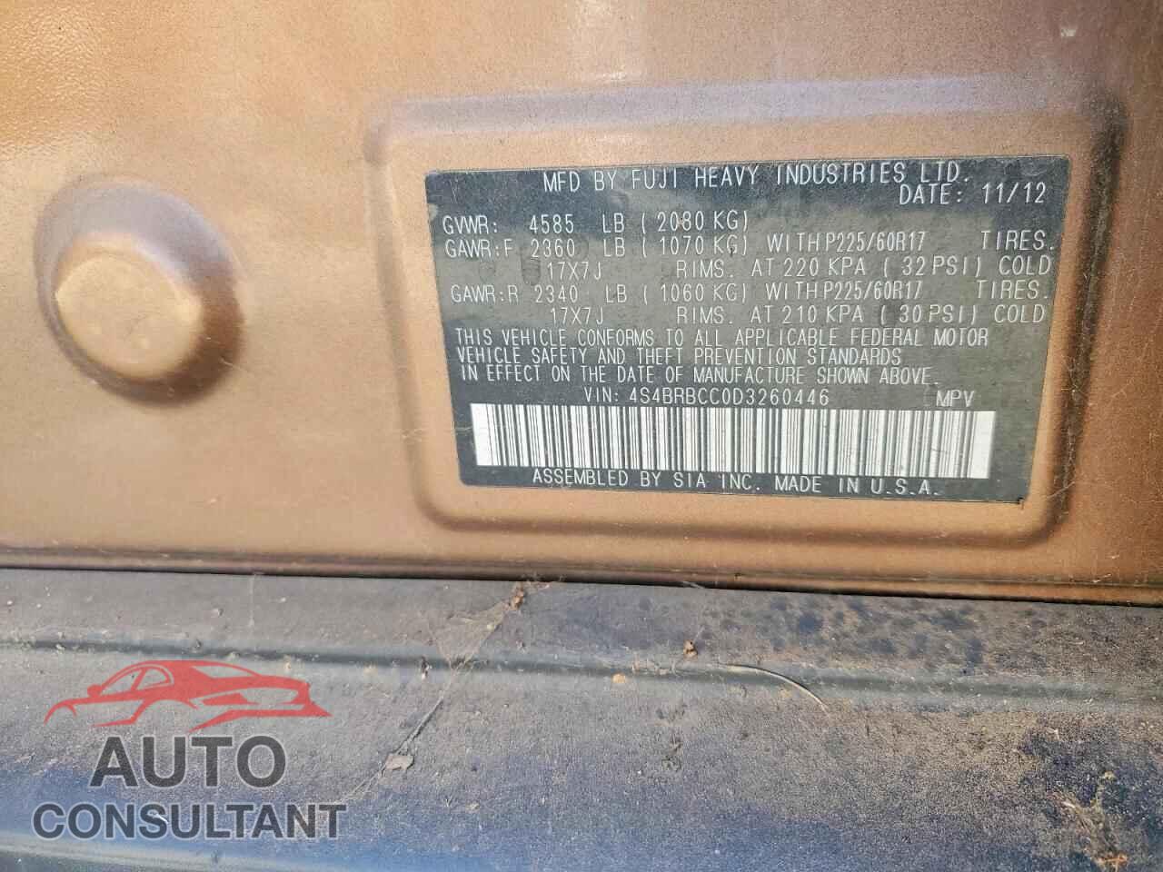 SUBARU OUTBACK 2013 - 4S4BRBCC0D3260446