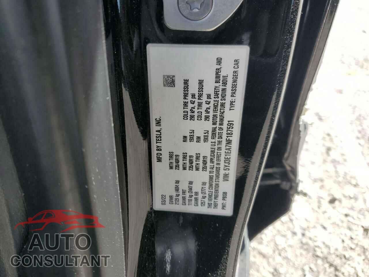 TESLA MODEL 3 2022 - 5YJ3E1EA7NF187591