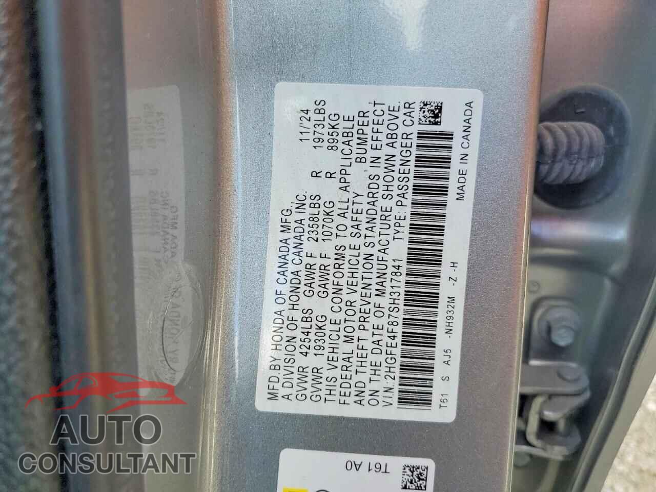HONDA CIVIC 2025 - 2HGFE4F87SH317841