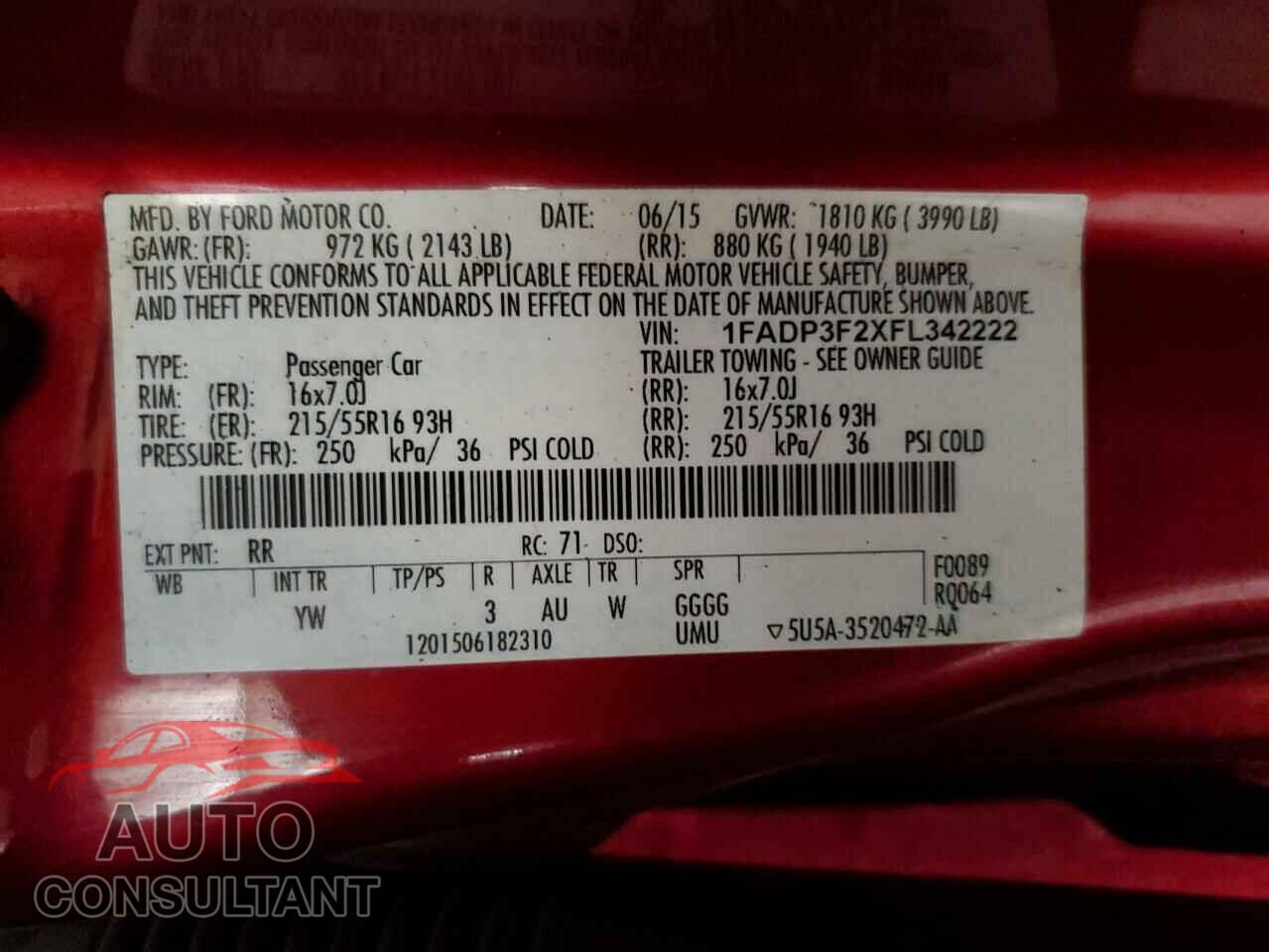FORD FOCUS 2015 - 1FADP3F2XFL342222