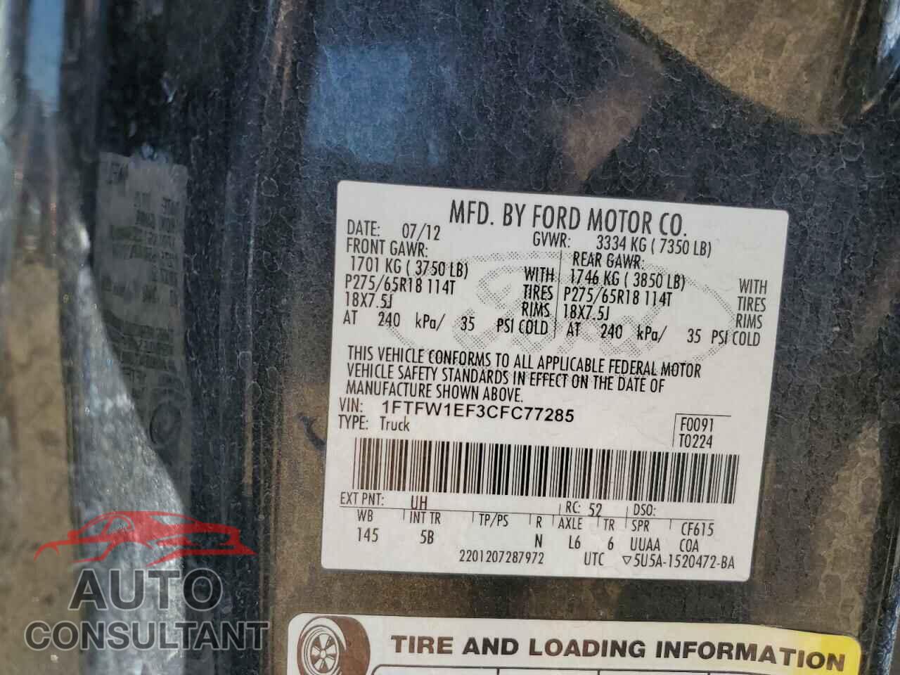 FORD F-150 2012 - 1FTFW1EF3CFC77285