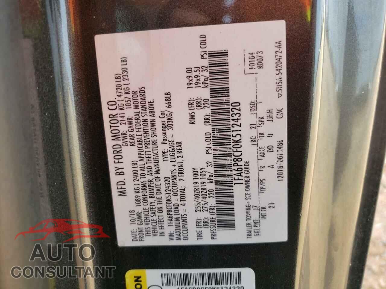 FORD MUSTANG 2019 - 1FA6P8CF0K5124320