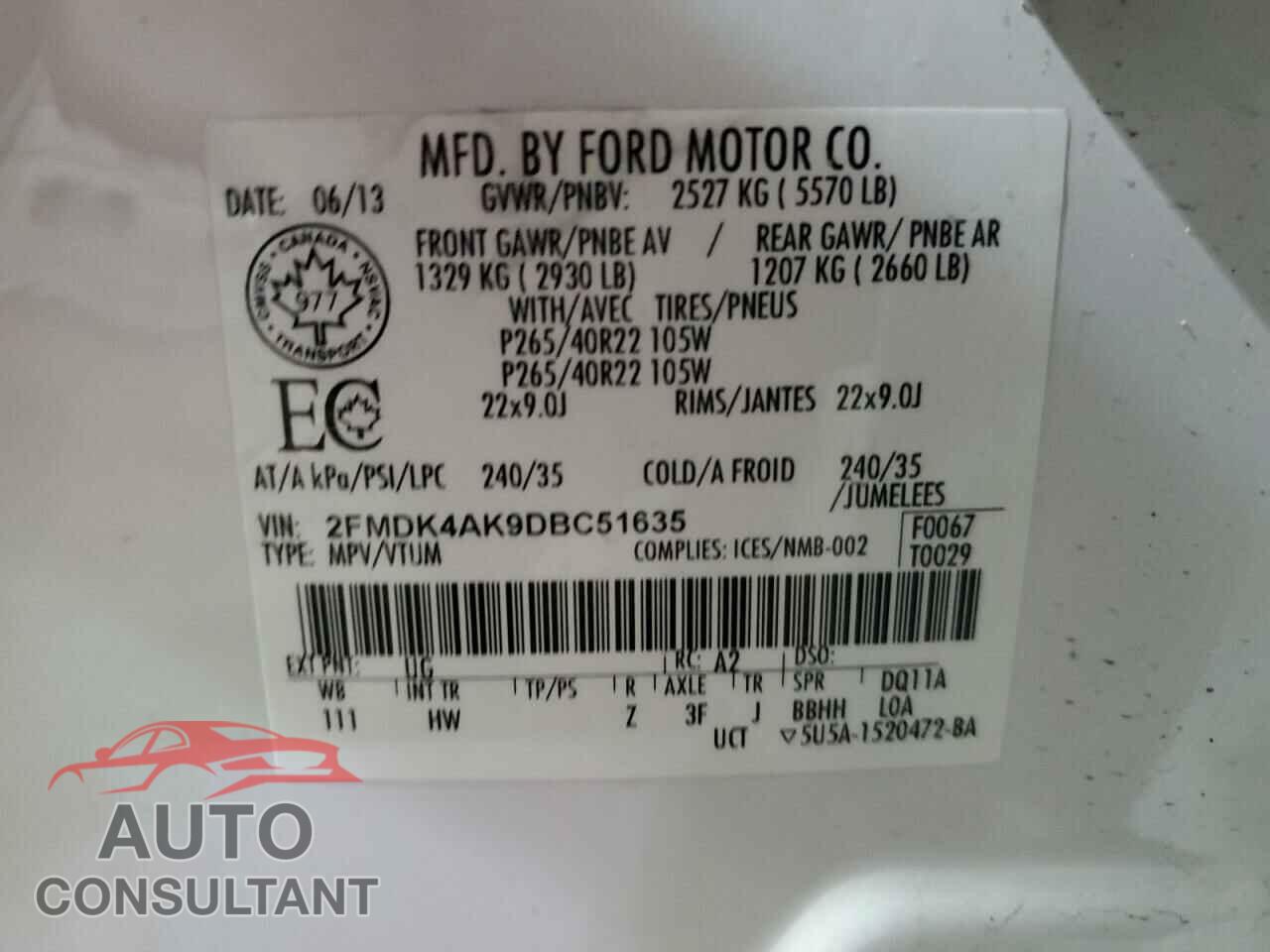 FORD EDGE 2013 - 2FMDK4AK9DBC51635