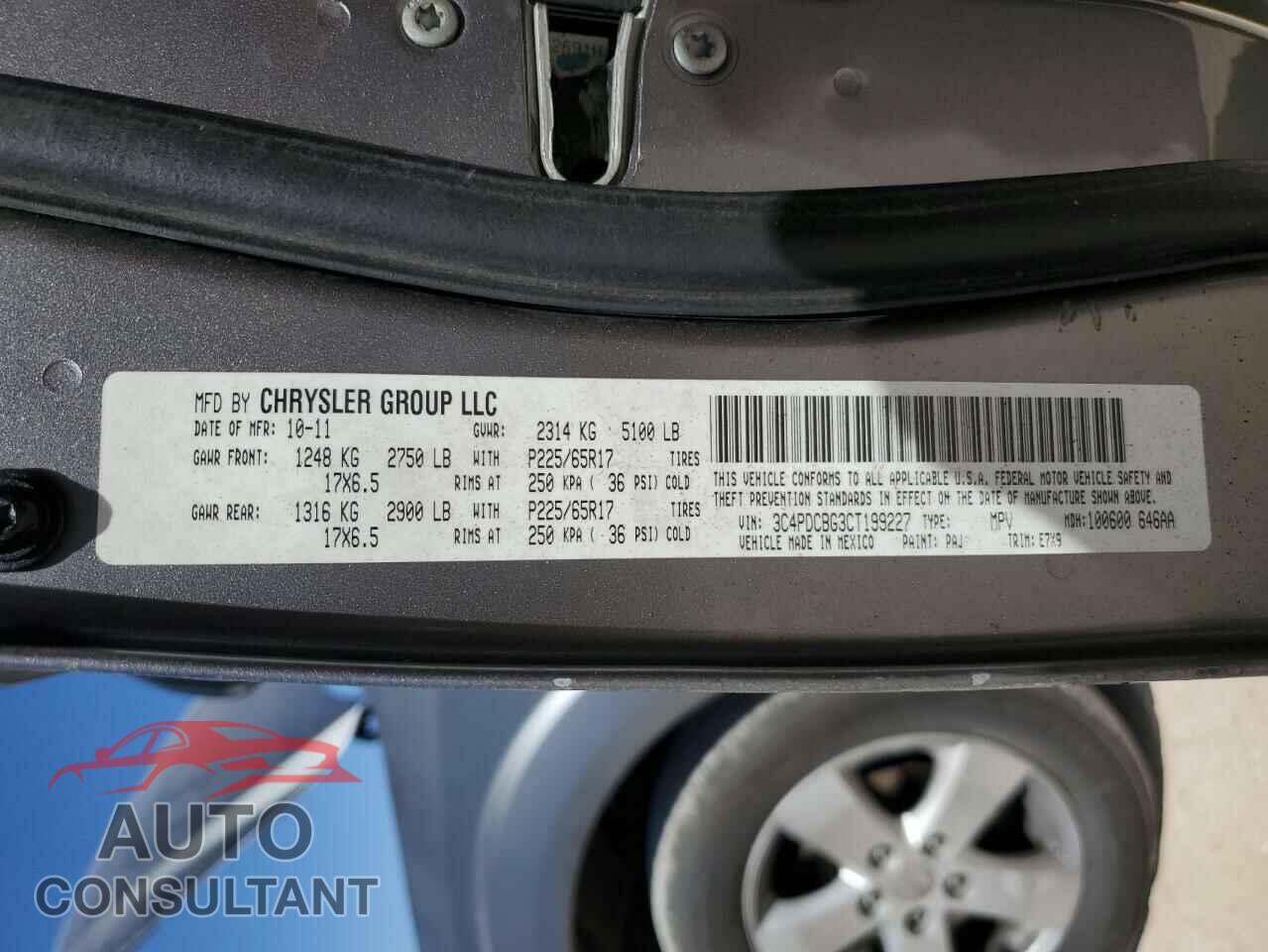 DODGE JOURNEY 2012 - 3C4PDCBG3CT199227