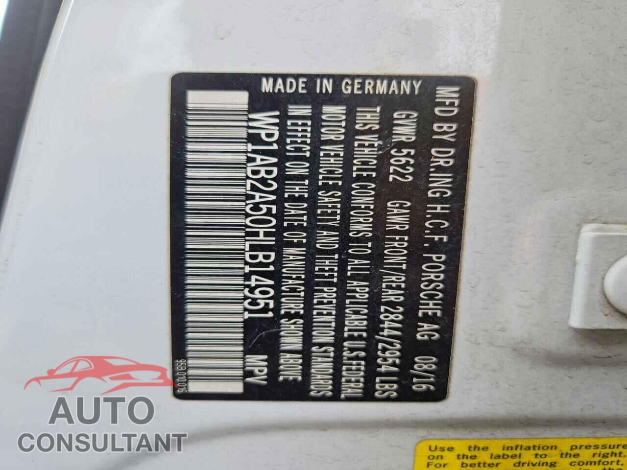 PORSCHE MACAN 2017 - WP1AB2A50HLB14951