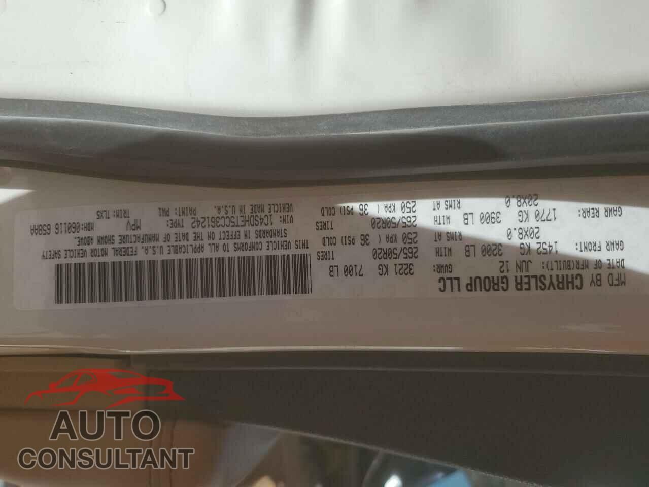 DODGE DURANGO 2012 - 1C4SDHET5CC361242