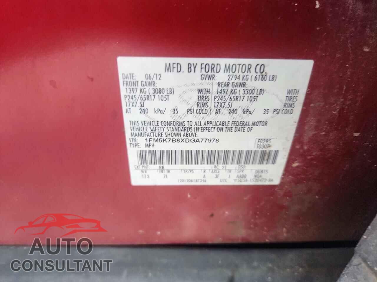 FORD EXPLORER 2013 - 1FM5K7B8XDGA77978