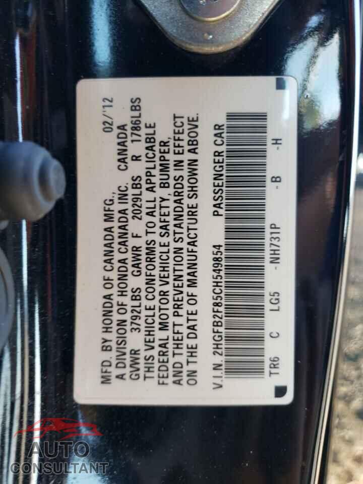 HONDA CIVIC 2012 - 2HGFB2F85CH549854