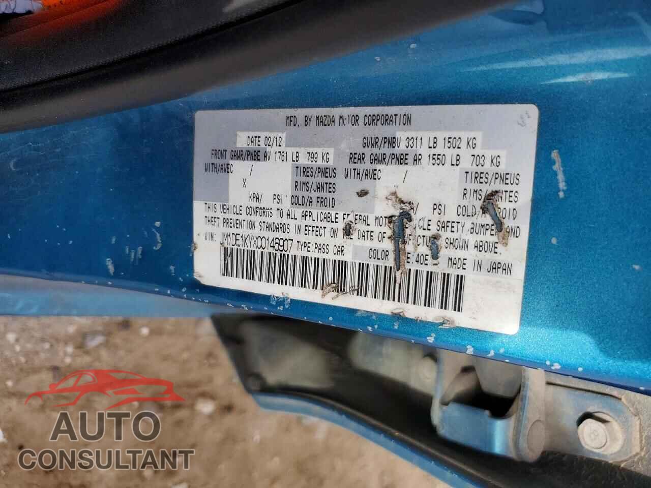 MAZDA 2 2012 - JM1DE1KYXC0146907
