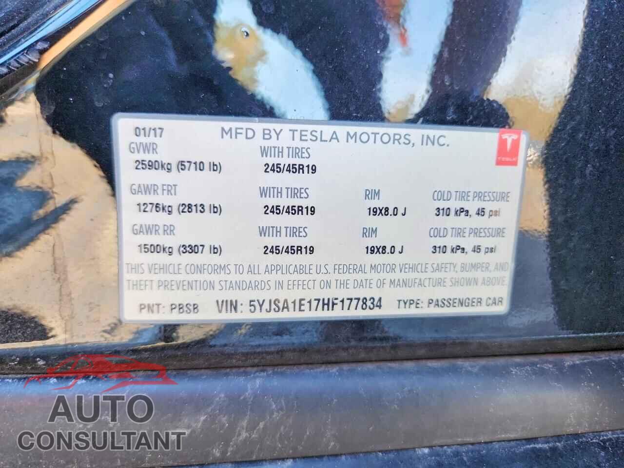 TESLA MODEL S 2017 - 5YJSA1E17HF177834