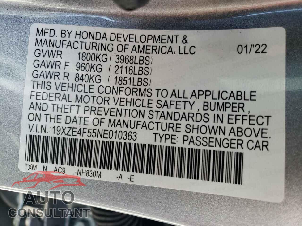 HONDA INSIGHT 2022 - 19XZE4F55NE010363