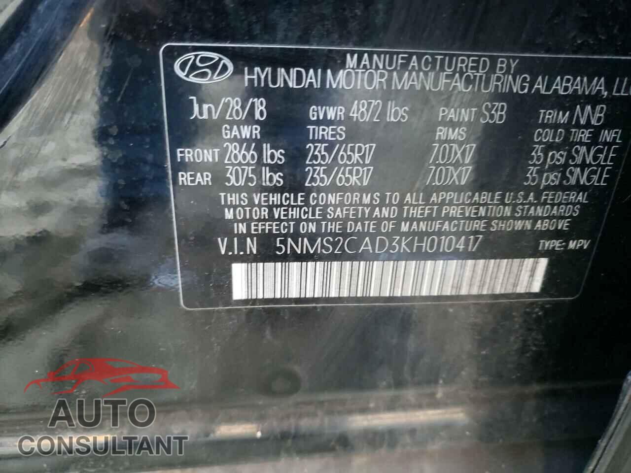 HYUNDAI SANTA FE 2019 - 5NMS2CAD3KH010417