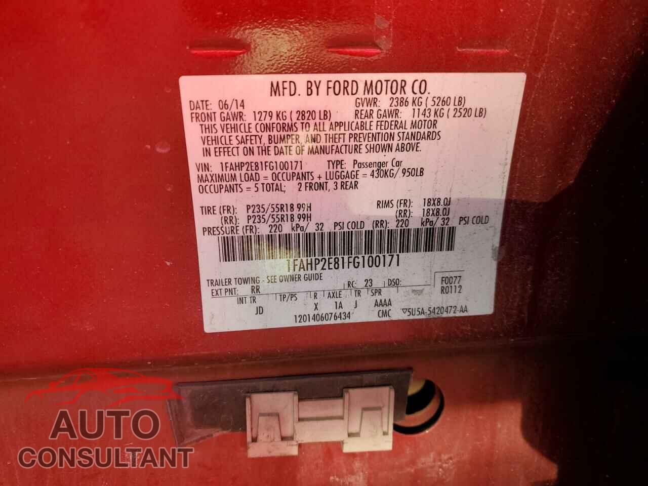 FORD TAURUS 2015 - 1FAHP2E81FG100171