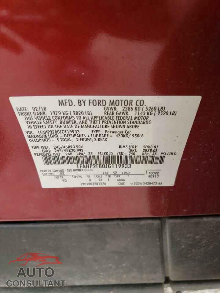 FORD TAURUS 2018 - 1FAHP2F80JG119933
