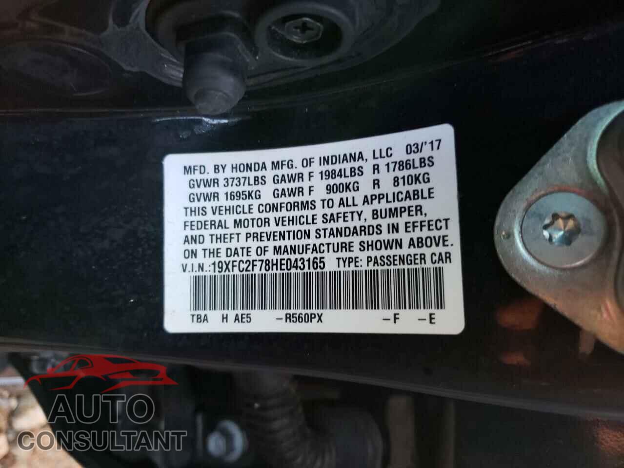 HONDA CIVIC 2017 - 19XFC2F78HE043165