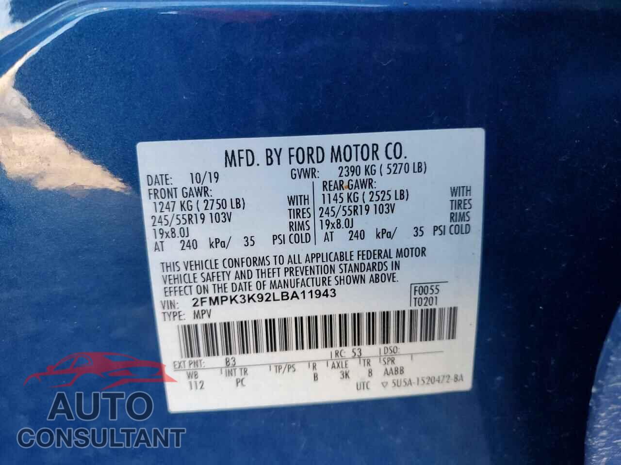 FORD EDGE 2020 - 2FMPK3K92LBA11943