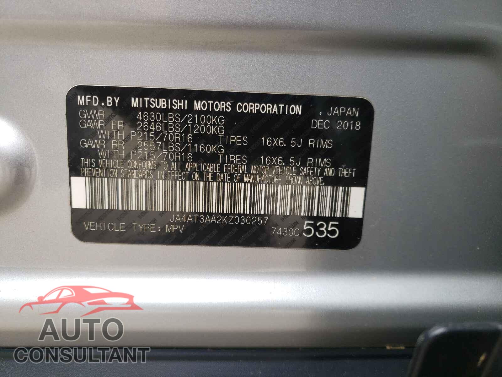 MITSUBISHI ECLIPSE 2019 - JA4AT3AA2KZ030257