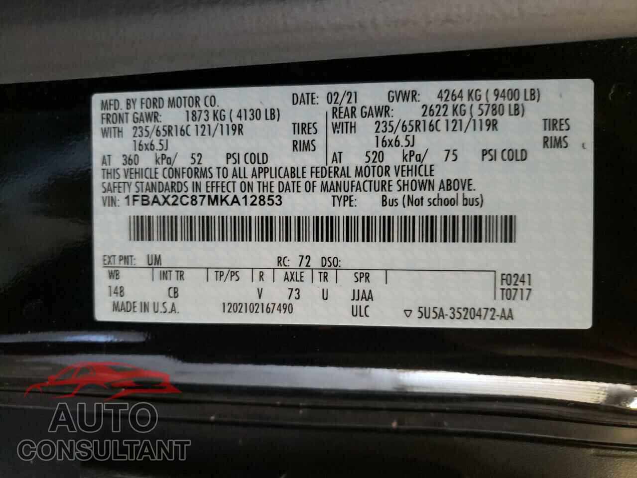 FORD TRANSIT CO 2021 - 1FBAX2C87MKA12853