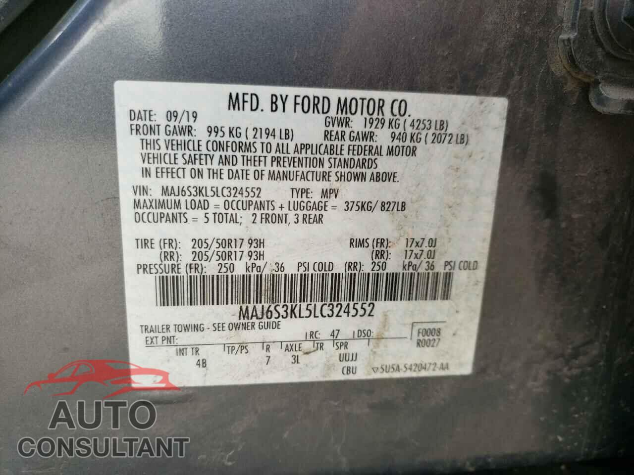 FORD ECOSPORT 2020 - MAJ6S3KL5LC324552