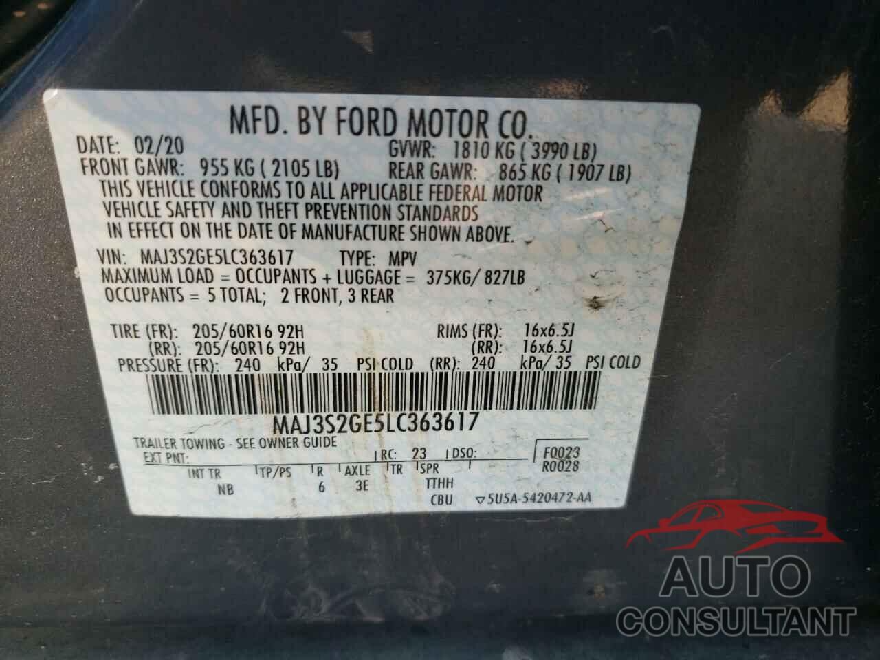 FORD ALL OTHER 2020 - MAJ3S2GE5LC363617