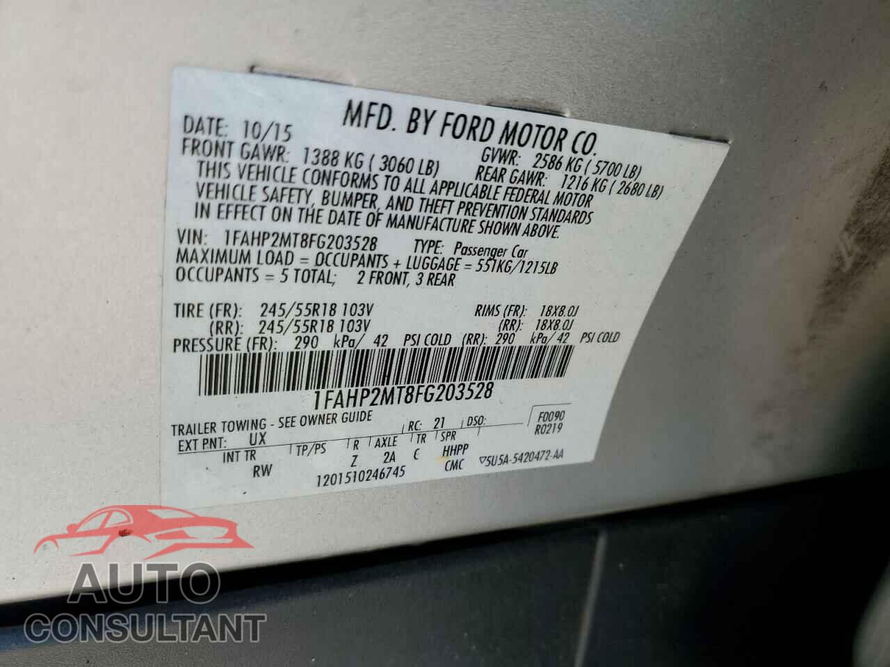 FORD TAURUS 2015 - 1FAHP2MT8FG203528
