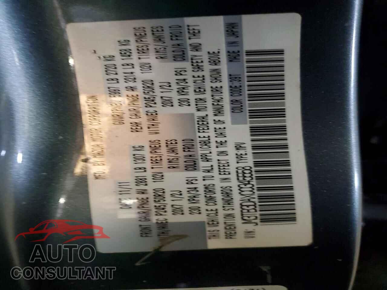 MAZDA CX-9 2012 - JM3TB3DAXC0345558