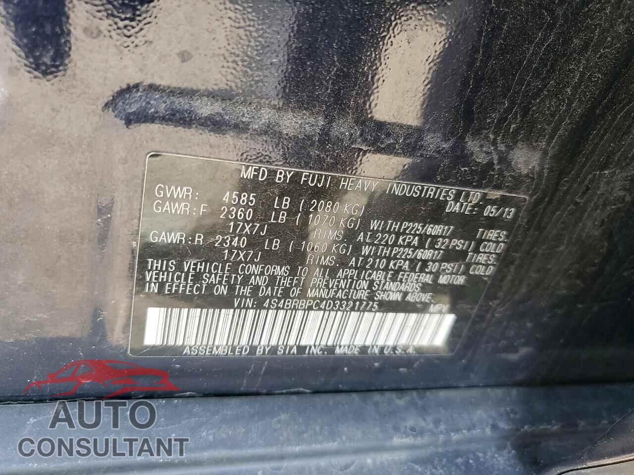 SUBARU OUTBACK 2013 - 4S4BRBPC4D3321775